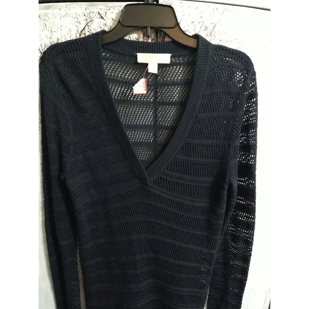 Michael Kors V-neck Netted Navy Blue Small Tunic Sweater Boho Cottage Core